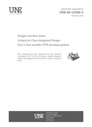 FLANGES AND THEIR JOINTS - GASKETS FOR CLASS-DESIGNATED FLANGES - PART 3: NON-METALLIC PTFE ENVELOPE GASKETS.
