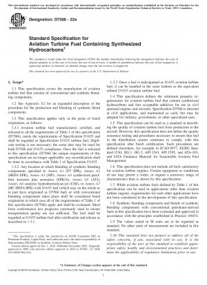 Standard Specification for Aviation Turbine Fuel Containing Synthesized Hydrocarbons