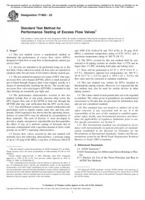 Standard Test Method for Performance Testing of Excess Flow Valves