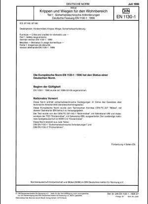 Furniture - Cribs and cradles for domestic use - Part 1: Safety requirements; German version EN 1130-1:1996
