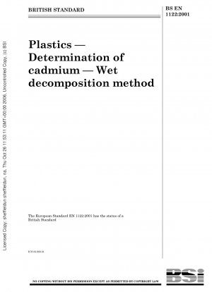 Plastics - Determination of cadmium - Wet decomposition method