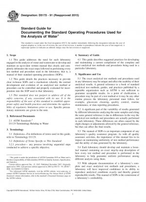 Standard Guide for  Documenting the Standard Operating Procedures Used for the   Analysis of Water