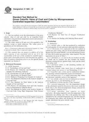 Standard Test Method for Gross Calorific Value of Coal and Coke by Microprocessor Controlled Isoperibol Calorimeters