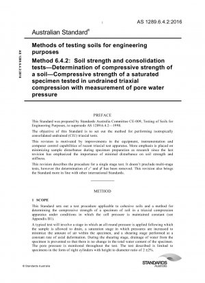 Methods of testing soils for engineering purposes - Soil strength and consolidation tests - Determination of compressive strength of a soil - Compressive strength of a saturated specimen tested in undrained triaxial compression with measurement of pore