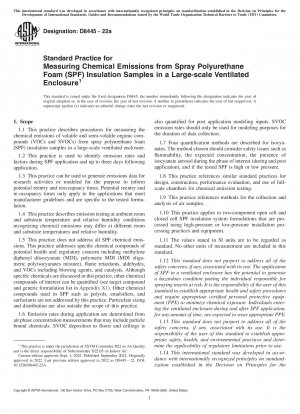 Standard Practice for Measuring Chemical Emissions from Spray Polyurethane Foam (SPF) Insulation Samples in a Large-scale Ventilated Enclosure