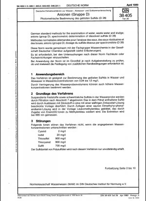 German standard methods for the examination of water, waste water and sludge; anions (group D); determination of dissolved sulfide by spectrometry (D 26)