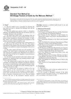 Test Method for Shrinkage Factors of Soils by the Mercury Method 