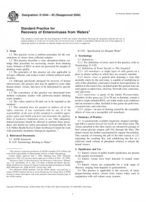 Standard Practice for Recovery of Enteroviruses from Waters 