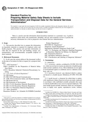 Standard Practice for Preparing Material Safety Data Sheets to Include Transportation and Disposal Data for the General Services Administration