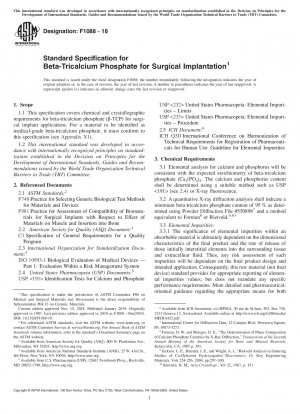 Standard Specification for Beta-Tricalcium Phosphate for Surgical Implantation