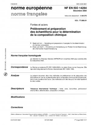 Steel and iron - Sampling and preparation of samples for the determination of chemical composition.