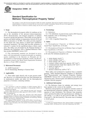 Standard Specification for Methane Thermophysical Property Tables