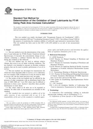 Standard Test Method for Determination of the Oxidation of Used Lubricants by FT-IR Using Peak Area Increase Calculation