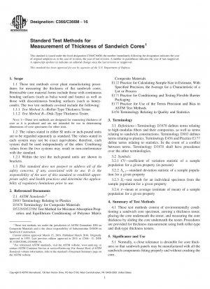 Standard Test Methods for  Measurement of Thickness of Sandwich Cores