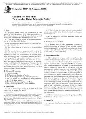 Standard Test Method for Yarn Number Using Automatic Tester