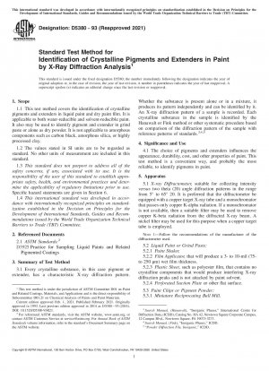 Standard Test Method for Identification of Crystalline Pigments and Extenders in Paint by X-Ray Diffraction Analysis
