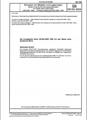 Corrosion of metals and alloys - Determination of dezincification resistance of brass (ISO 6509:1981); German version EN ISO 6509:1995