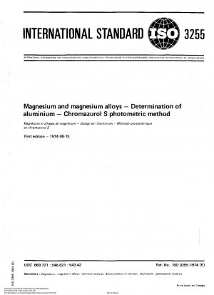 Magnesium and magnesium alloys; Determination of aluminium; Chromazurol S photometric method