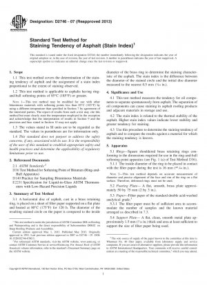 Standard Test Method for  Staining Tendency of Asphalt (Stain Index)