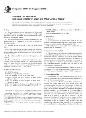 Standard Test Method for  Extractable Matter in Wool and Other Animal Fibers
