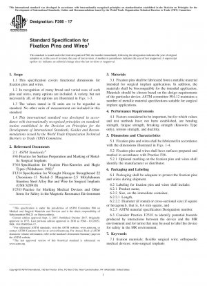 Standard Specification for  Fixation Pins and Wires