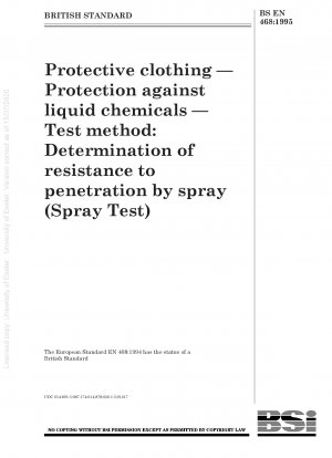 Protective clothing — Protection against liquid chemicals — Test method : Determination of resistance to penetration by spray (Spray Test)