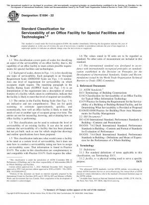 Standard Classification for Serviceability of an Office Facility for Special Facilities and Technologies