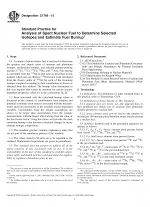 Standard Practice for Analysis of Spent Nuclear Fuel to Determine Selected Isotopes  and Estimate Fuel Burnup