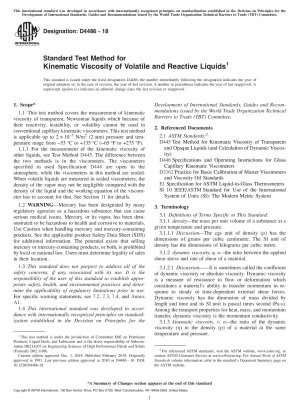 Standard Test Method for Kinematic Viscosity of Volatile and Reactive Liquids
