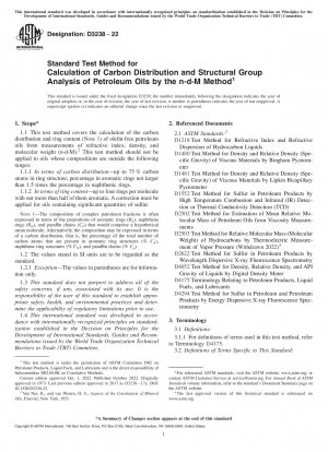 Standard Test Method for Calculation of Carbon Distribution and Structural Group Analysis of Petroleum Oils by the n-d-M Method