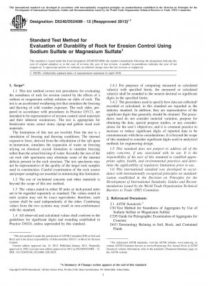 Standard Test Method for Evaluation of Durability of Rock for Erosion Control Using Sodium Sulfate or Magnesium Sulfate