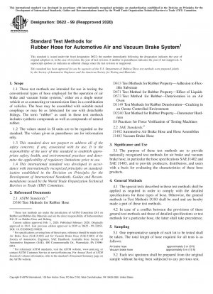 Standard Test Methods for Rubber Hose for Automotive Air and Vacuum Brake System