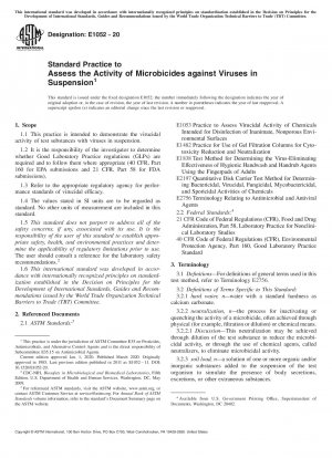 Standard Practice to Assess the Activity of Microbicides against Viruses in Suspension
