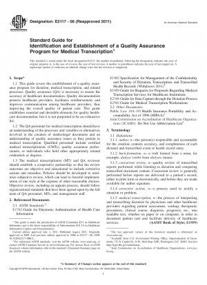 Standard Guide for Identification and Establishment of a Quality Assurance Program for Medical Transcription