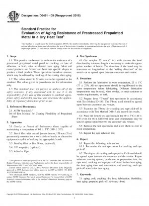 Standard Practice for Evaluation of Aging Resistance of Prestressed Prepainted Metal In a Dry Heat Test