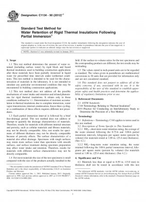 Standard Test Method for Water Retention of Rigid Thermal Insulations Following Partial Immersion