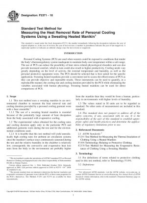 Standard Test Method for  Measuring the Heat Removal Rate of Personal Cooling Systems  Using a Sweating Heated Manikin