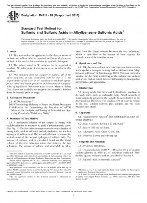 Standard Test Method for Sulfonic and Sulfuric Acids in Alkylbenzene Sulfonic Acids