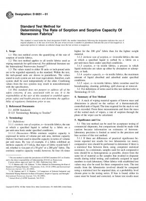Standard Test Method for Determining The Rate of Sorption and Sorptive Capacity Of Nonwoven Fabrics 