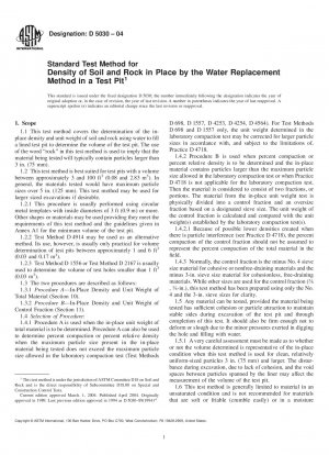 Standard Test Method for Density of Soil and Rock in Place by the Water Replacement Method in a Test Pit
