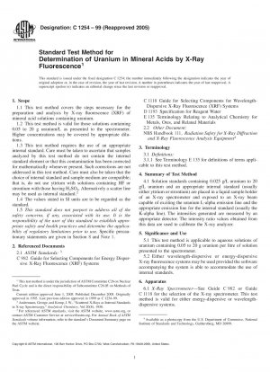 Standard Test Method for Determination of Uranium in Mineral Acids by X-Ray Fluorescence