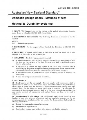 Domestic garage doors - Methods of test - Durability cycle test