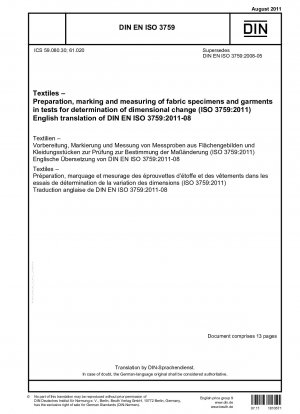Textiles - Preparation, marking and measuring of fabric specimens and garments in tests for determination of dimensional change (ISO 3759:2011); German version EN ISO 3759:2011