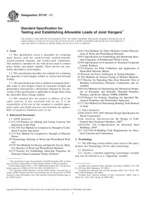 Standard Specification for Testing and Establishing Allowable Loads of Joist Hangers