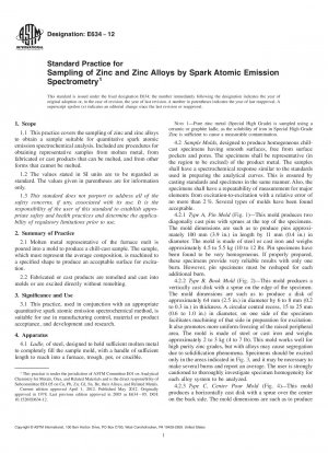 Standard Practice for  Sampling of Zinc and Zinc Alloys by Spark Atomic Emission Spectrometry