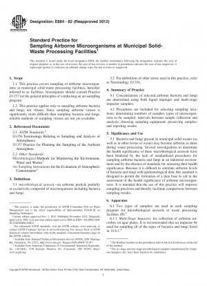 Standard Practice for  Sampling Airborne Microorganisms at Municipal Solid-Waste Processing  Facilities