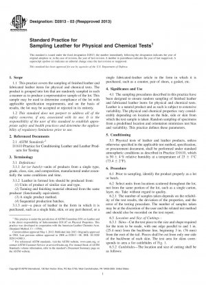 Standard Practice for  Sampling Leather for Physical and Chemical Tests