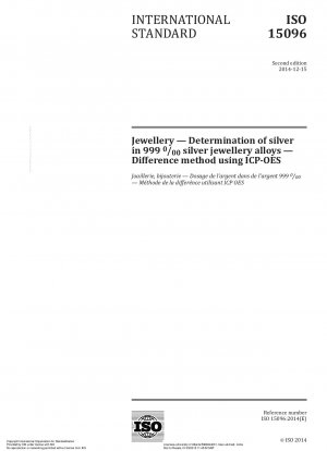 Jewellery - Determination of silver in 999 ‰ silver jewellery alloys - Difference method using ICP-OES
