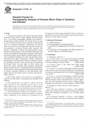 Standard Practice for Fractographic Analysis of Fracture Mirror Sizes in Ceramics and Glasses