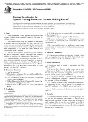 Standard Specification for Gypsum Casting Plaster and Gypsum Molding Plaster